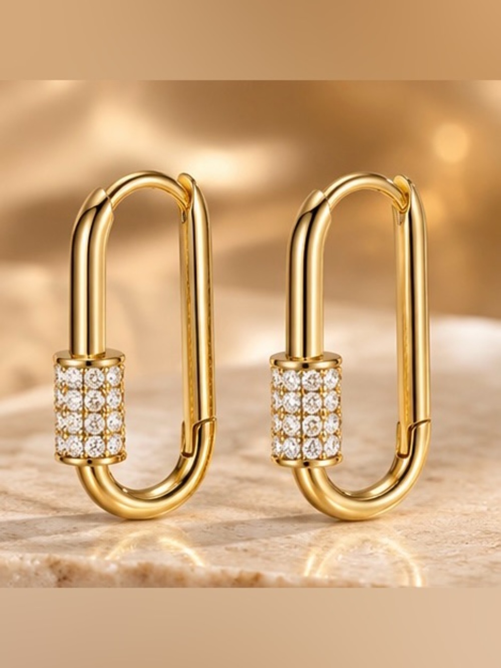Gold Tone Rhinestone Safety Pin Earrings Sparkly Statement Hoop Jewelry